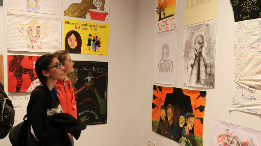 Students’ artwork of 21 pilot schools displayed at the exposition “A voice against bullying” in Albania