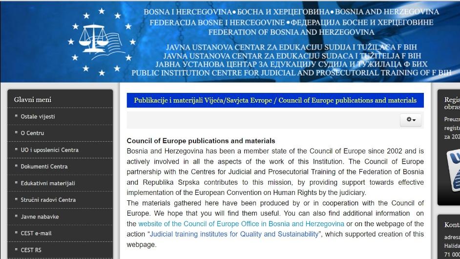 Centre for Judicial and Prosecutorial Training of the Federation of Bosnia and Herzegovina equipped with new online resources