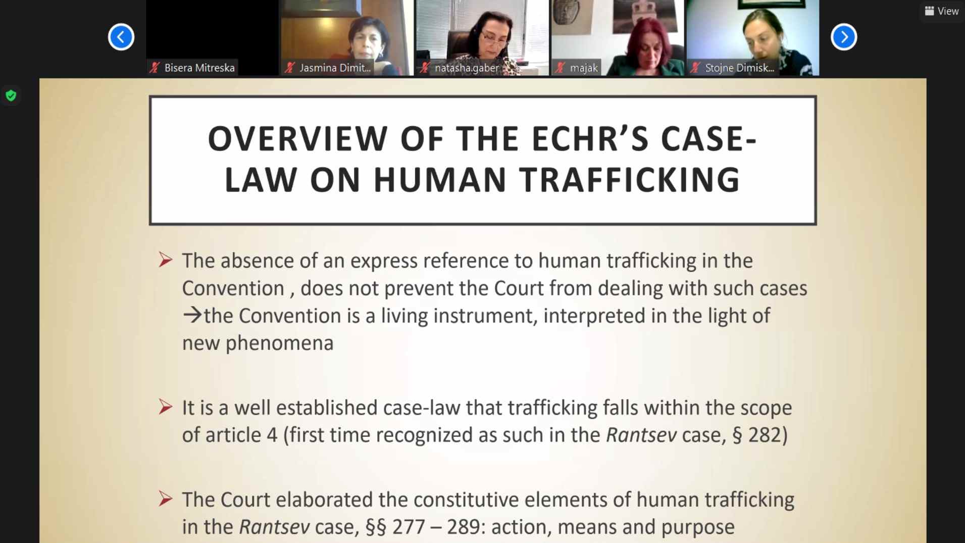 Webinar on the Council of Europe anti-trafficking standards delivered to legal professionals in North Macedonia