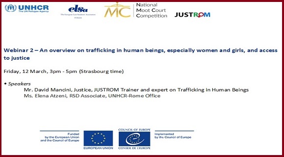 Second ELSA Italy-JUSTROM Webinar:  An Overview on Trafficking in Human Beings,  Especially Women and Girls, and Access to Justice