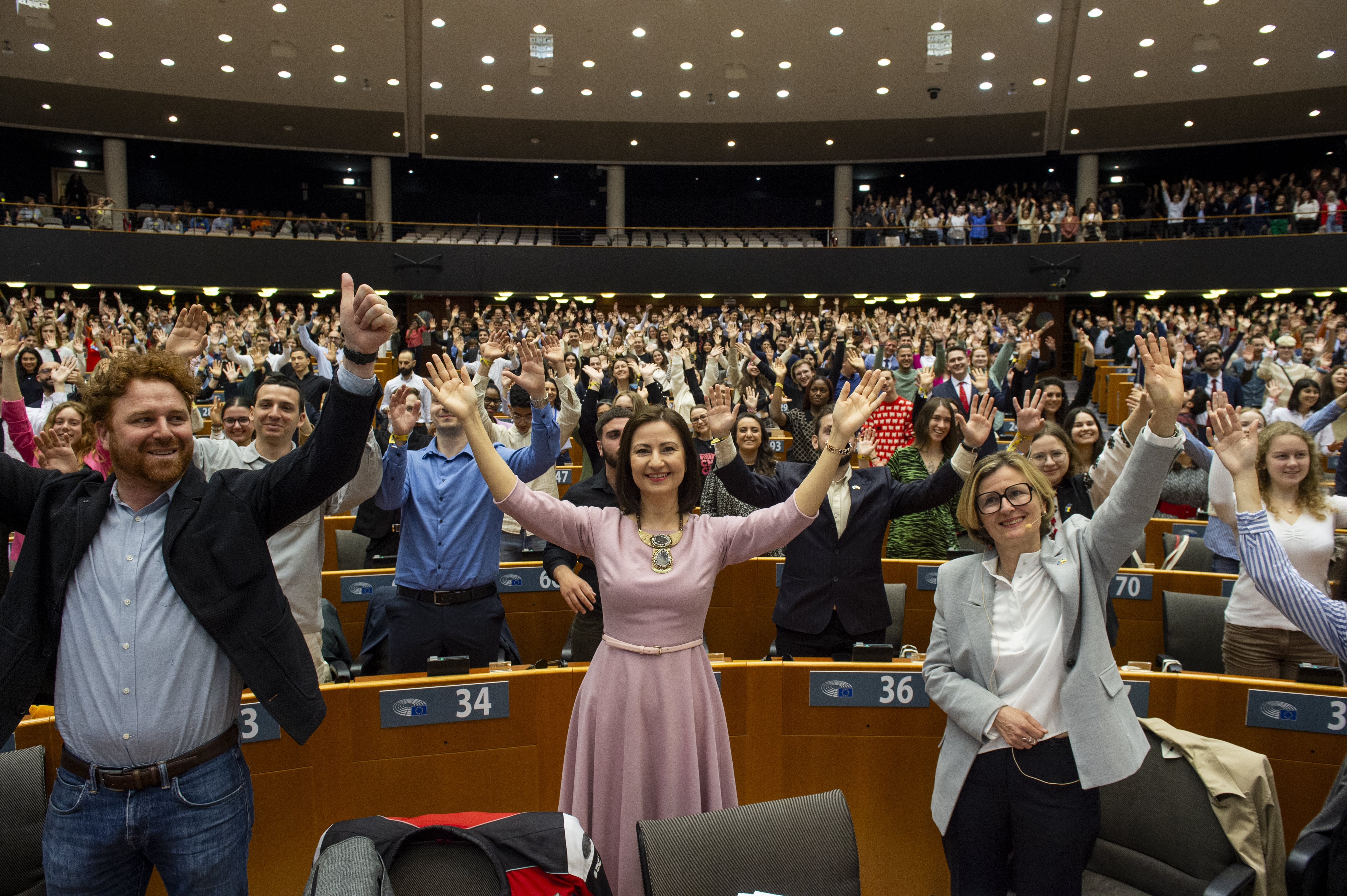Participants of the European Youth Week 2024 in the European Parliament in Brussels.