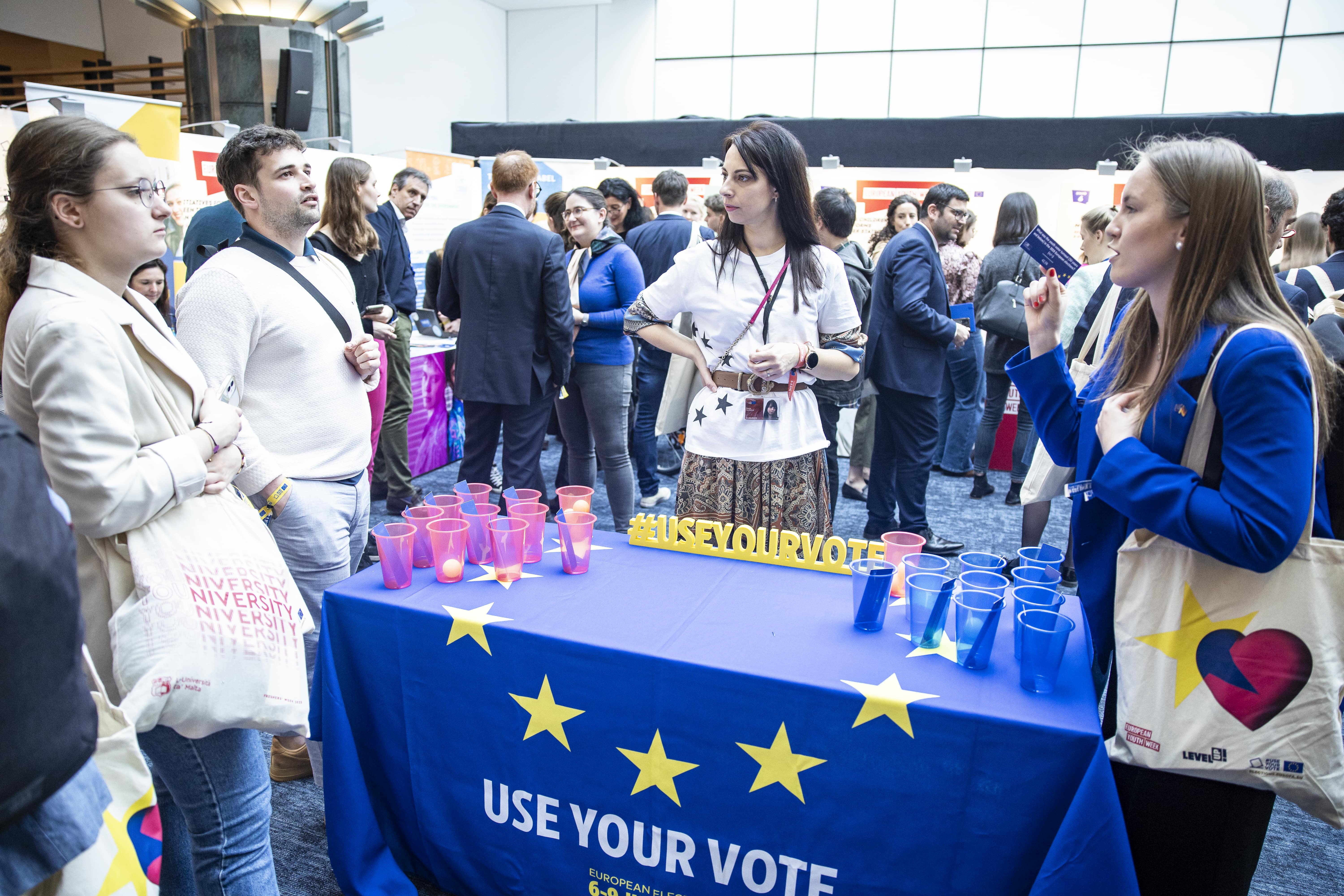 Young people participating in the European Youth Week in the European Parliament in Brussels.