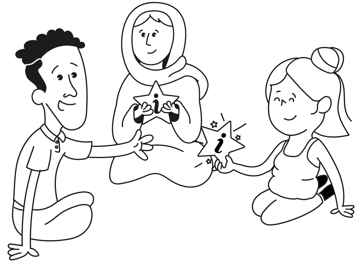 Illustration: group of young people talking sharing.