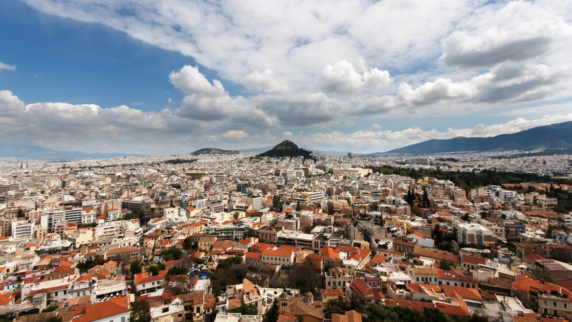 Athens, Greece. View from Acropolis towards Mount Lycabettus. CC by Piet Theisohn.