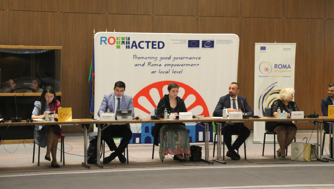 Opening address: Orhan Usein, Marcos Andrade and Mabera Kamberi with the moderator - Aleksandra Bojadjijeva