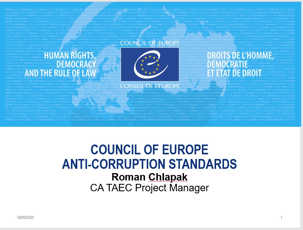 Webinar on Council of Europe anti-corruption and anti-money laundering standards and monitoring mechanisms